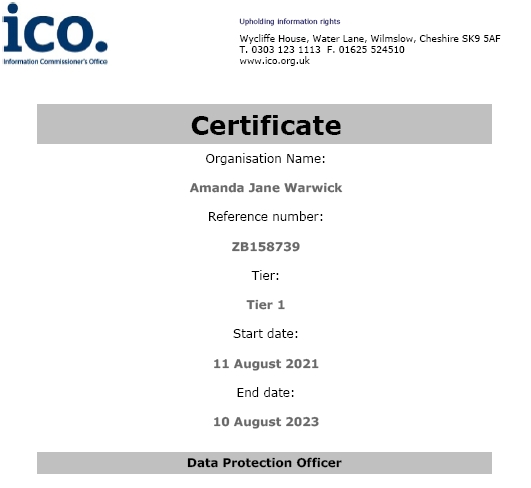 Information Commissioner's Office Certificate 2021